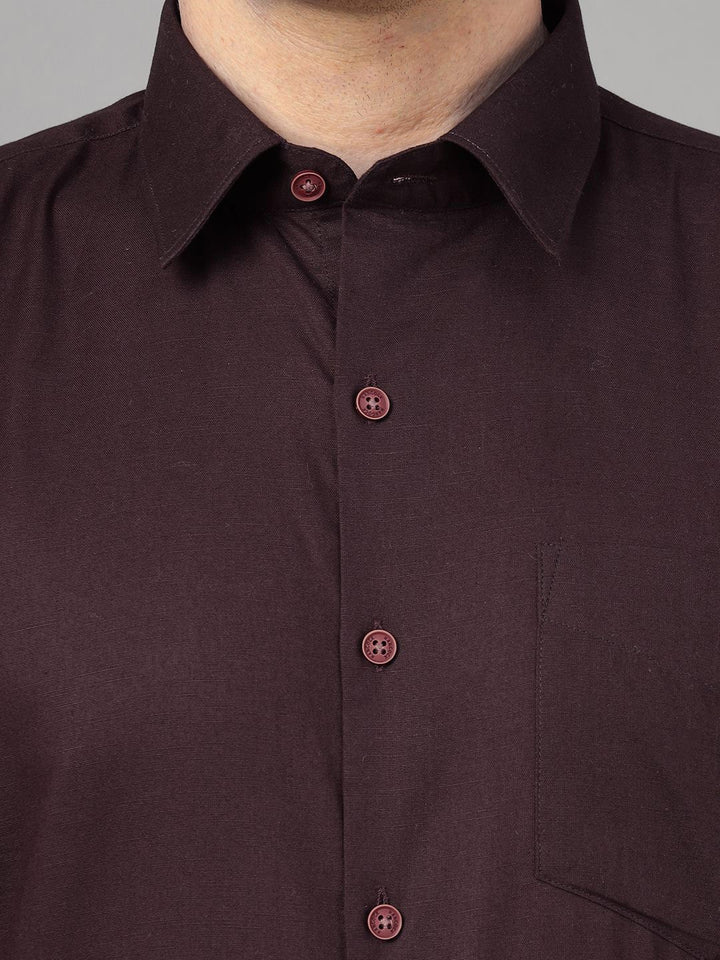 Hancock Men Burgundy Solid Pure Cotton Slim Fit Formal Shirt