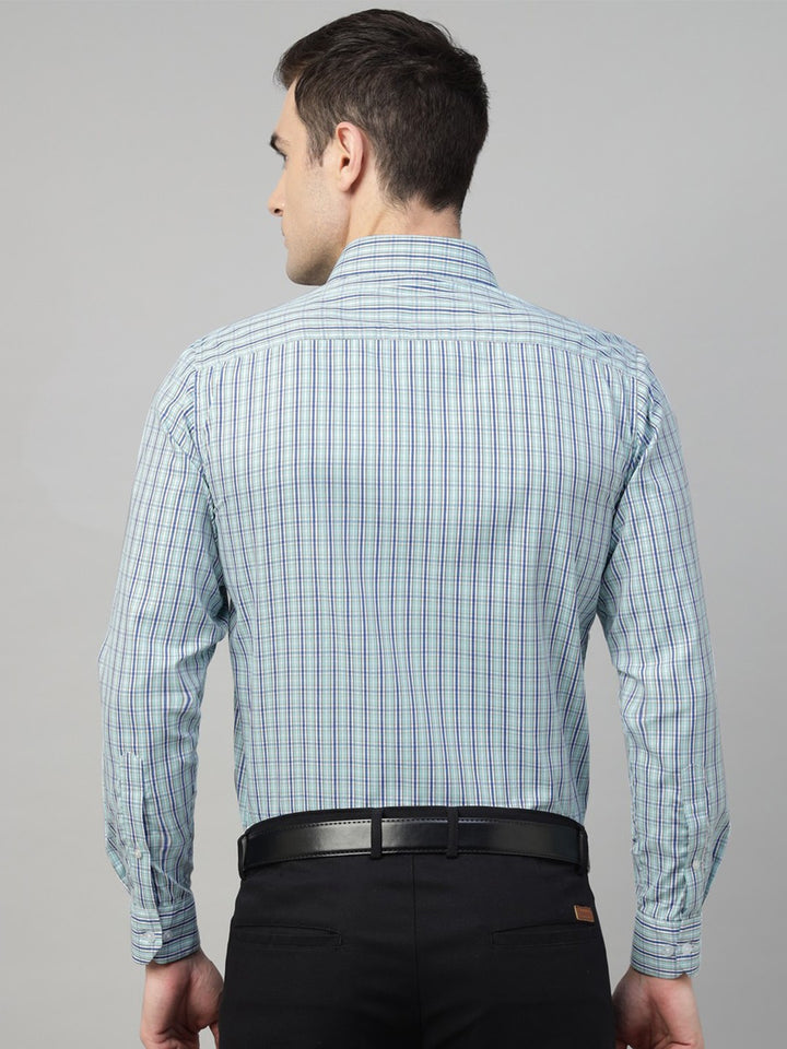 Men Green Check Cotton Slim Fit Formal Shirt