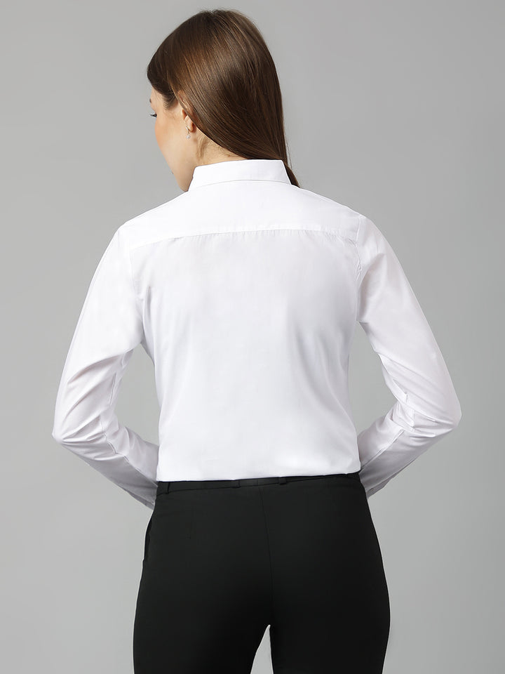Women White Solid Pure Cotton Slim Fit Formal Shirt
