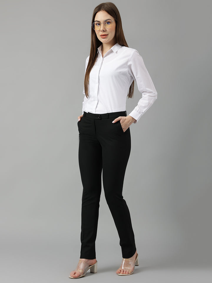 Women White Solid Pure Cotton Slim Fit Formal Shirt
