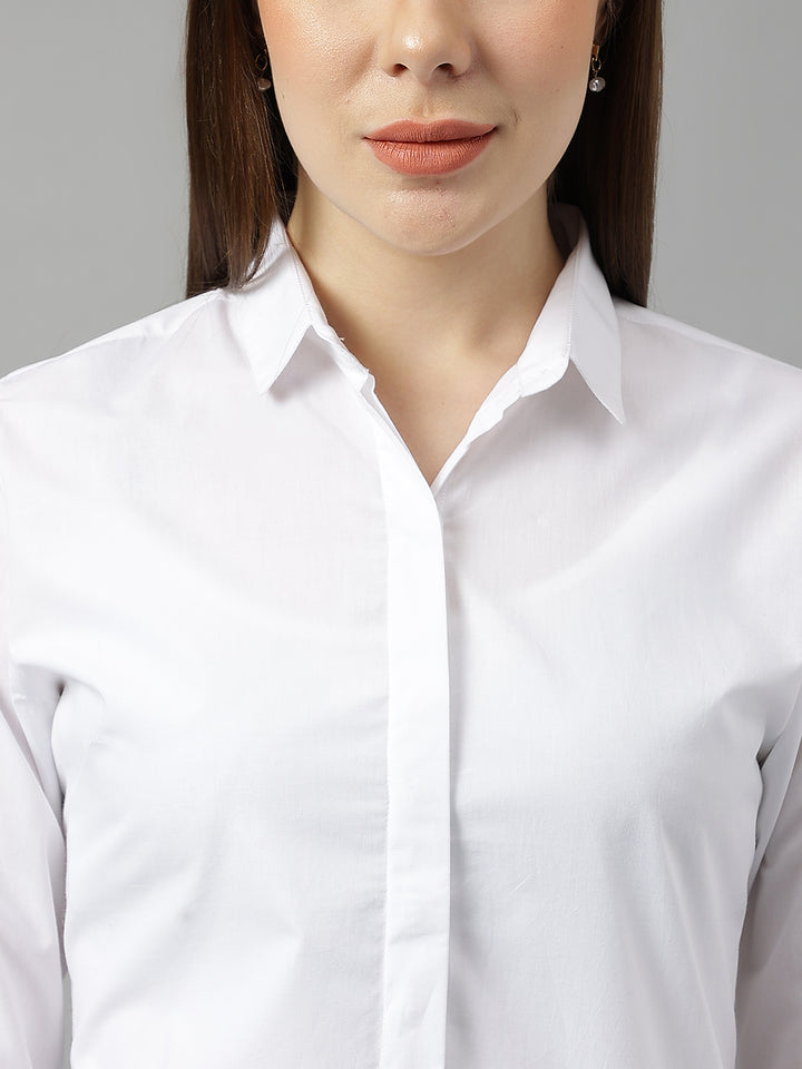 Women White Solid Pure Cotton Slim Fit Formal Shirt
