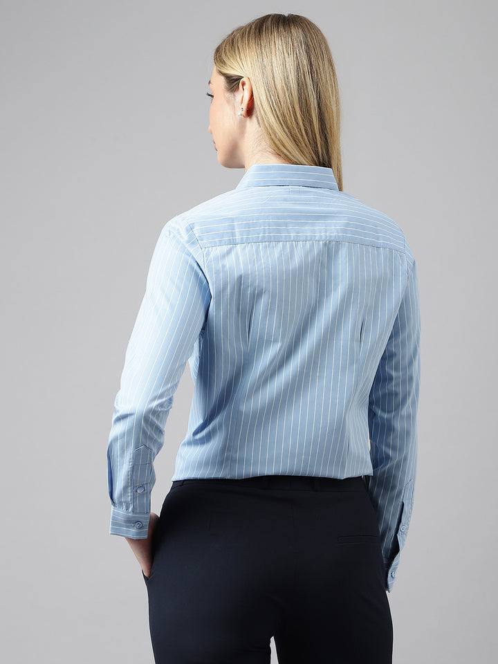 Women Blue Stripes Pure Cotton Regular Fit Formal Shirt