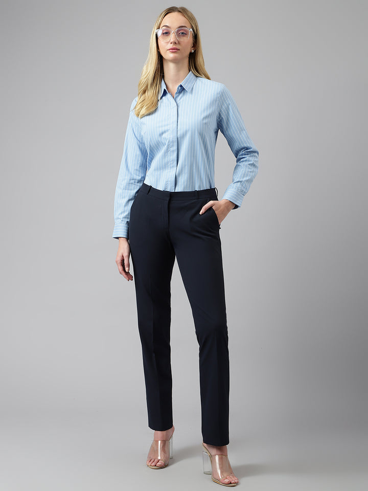 Women Blue Stripes Pure Cotton Regular Fit Formal Shirt