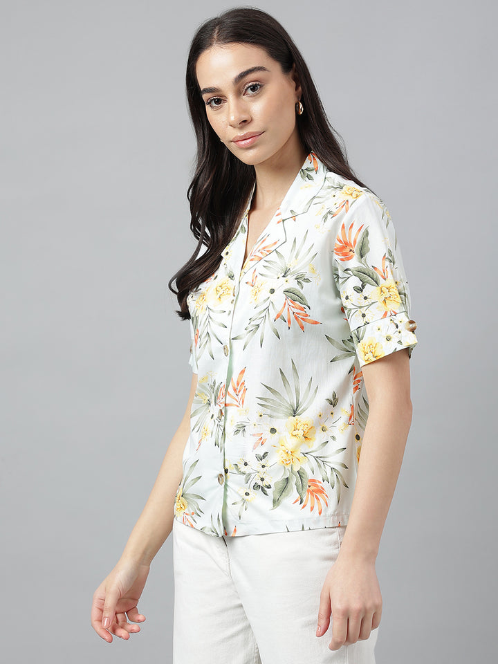 Women Green &Multi Prints Pure Cotton Regular Fit Casual Shirt