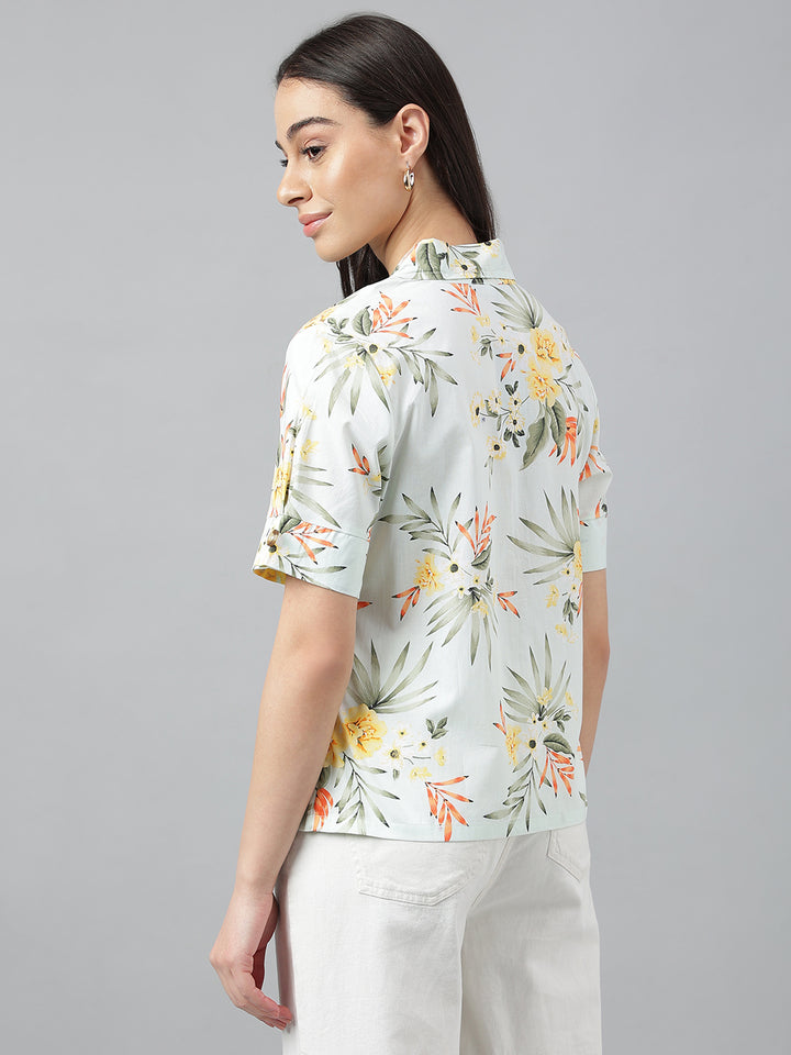 Women Green &Multi Prints Pure Cotton Regular Fit Casual Shirt