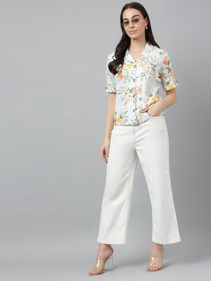 Women Green &Multi Prints Pure Cotton Regular Fit Casual Shirt