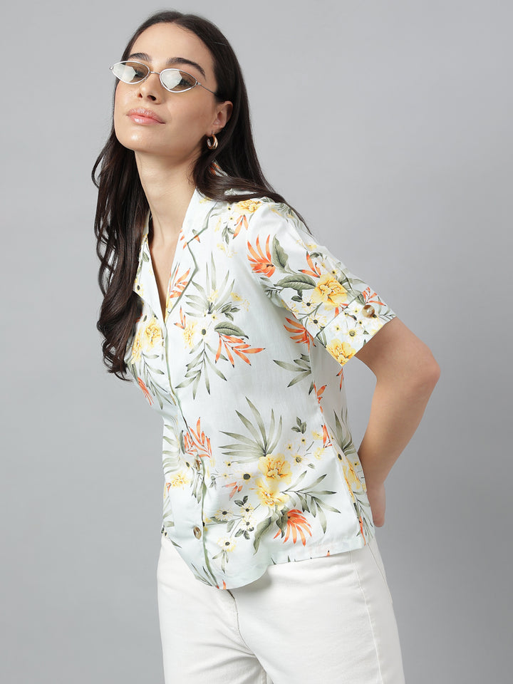 Women Green &Multi Prints Pure Cotton Regular Fit Casual Shirt