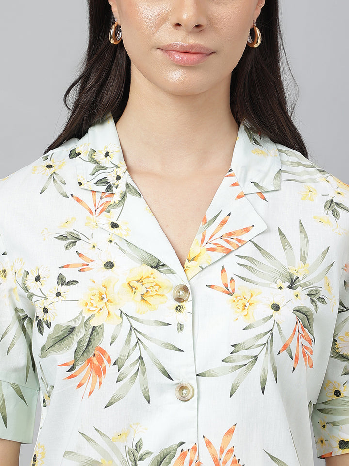 Women Green &Multi Prints Pure Cotton Regular Fit Casual Shirt