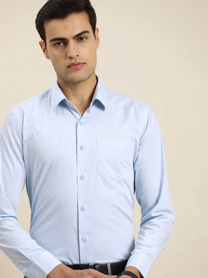 Men Sky Blue Solid Cotton Rich Slim fit Formal Shirt