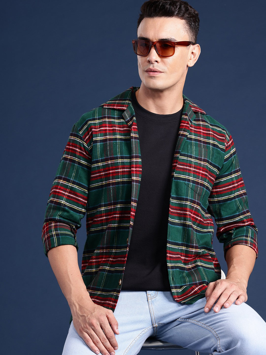 Men Green Checked Pure Cotton Relaxed Fit Casual Shirt