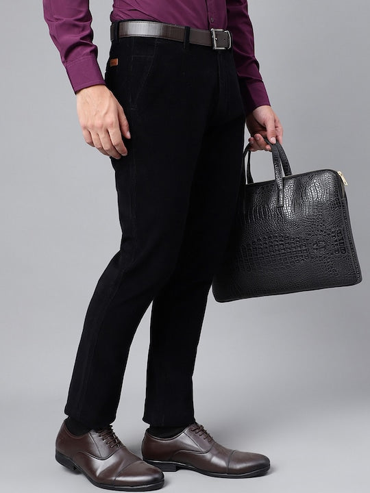 Formal Pants Mens Black Slim Leg Trousers Men Black Solid Cotton