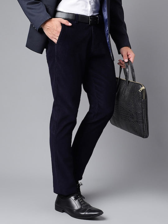 Hancock Men Navy Blue Solid Cotton cotton stretch corduroy Coduroy Slim Fit Formal Trouser Hancock Men Navy Blue Solid Cotton cotton stretch corduroy Coduroy Slim Fit Formal Trouser