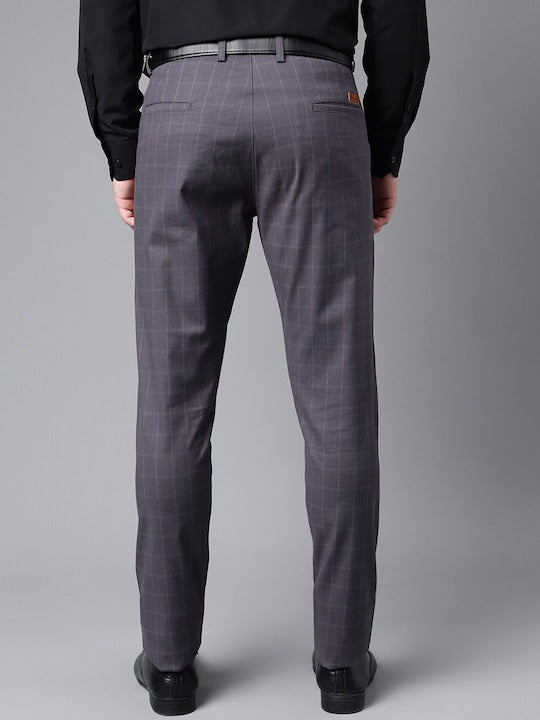 Men Grey Check Pure Cotton Slim Fit Formal Trouser