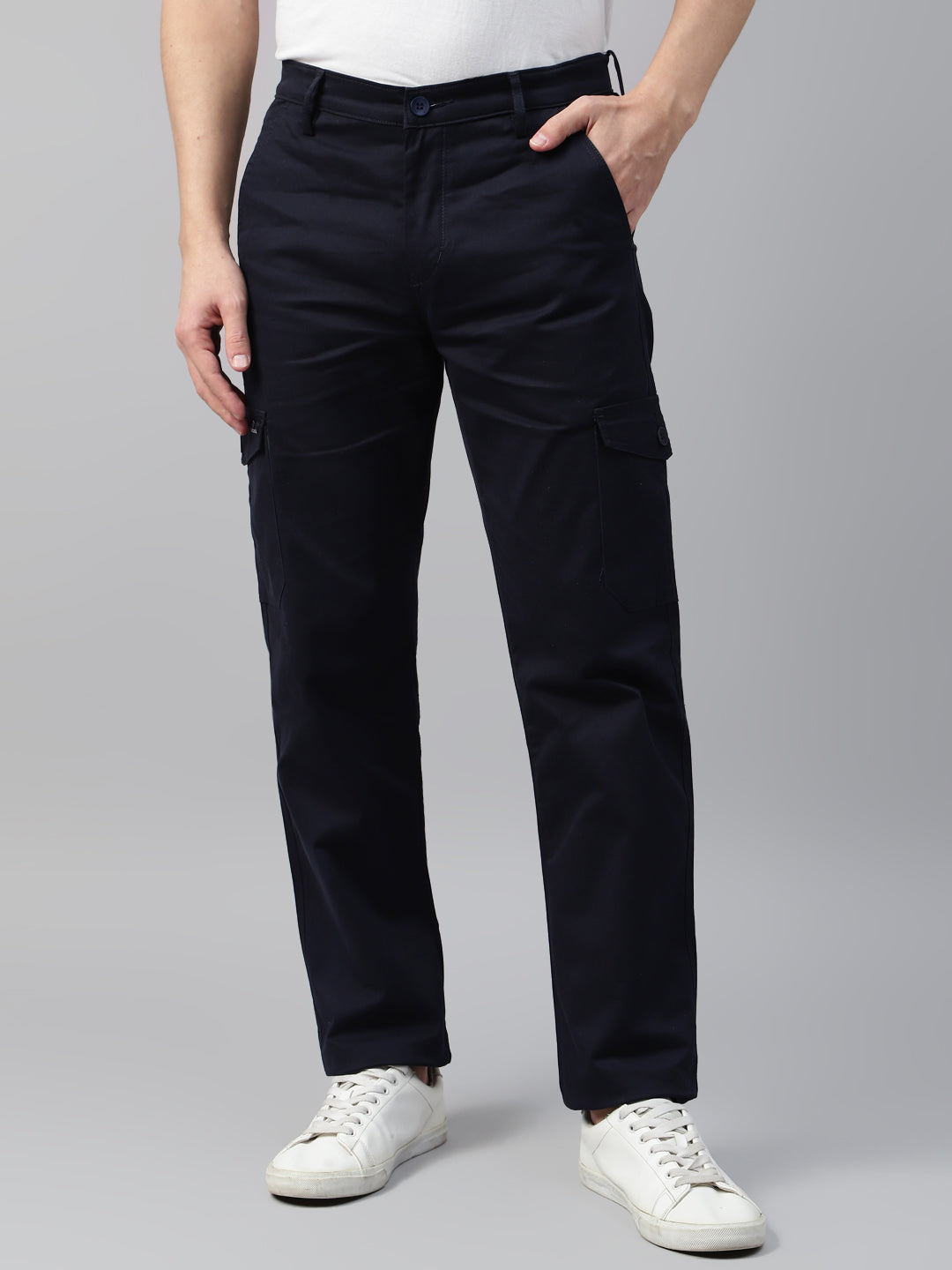 Dickies Navy Blue Slim Fit Cargo Pants Men Navy Blue Solid Cotton