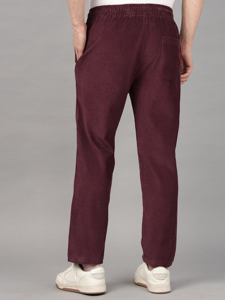Hancock Men Burgundy Solid Pure Cotton Relaxed Fit Party Trouser