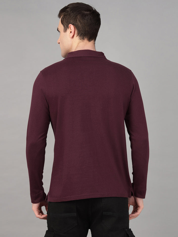 Hancock Men Burgundy Solid Pure Cotton Slim Fit Formal Tshirt