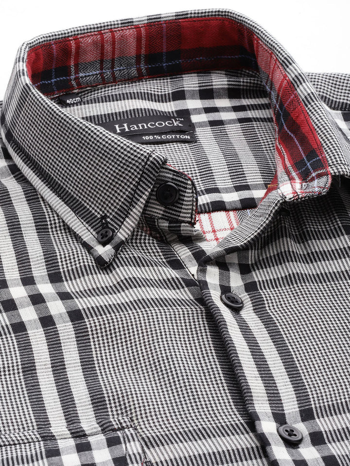 Men Black & White Checks Pure Cotton Slim fit Casual Shirt