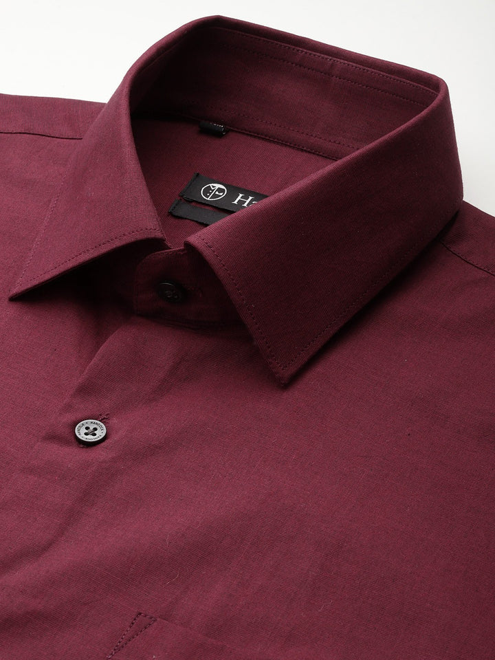 Men Maroon Solid Pure Cotton Slim Fit Formal Shirt