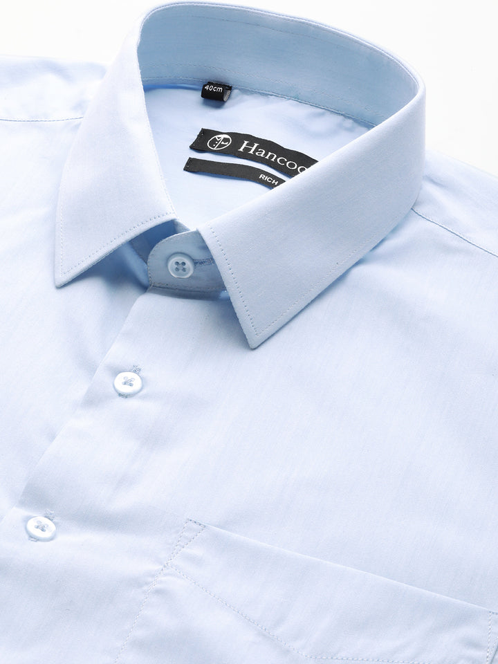 Men Sky Blue Solid Cotton Rich Slim fit Formal Shirt