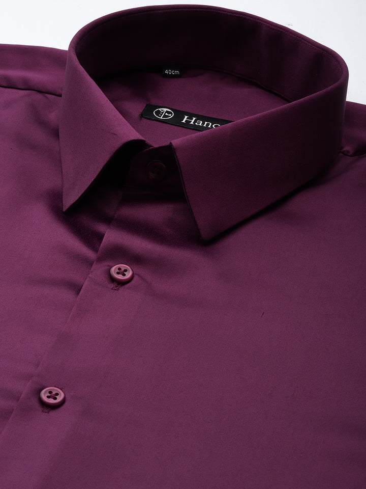 Men Burgundy Solid Satin Tuxedo Slim fit Party Shirt