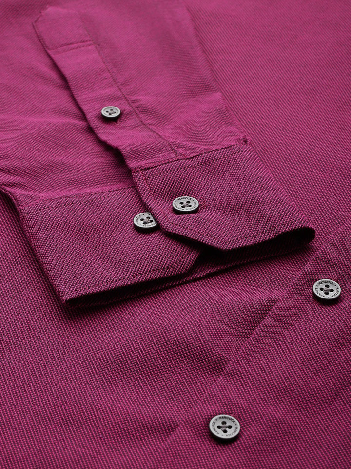 Men Magenta Solid Pure Cotton Slim Fit Formal Shirt