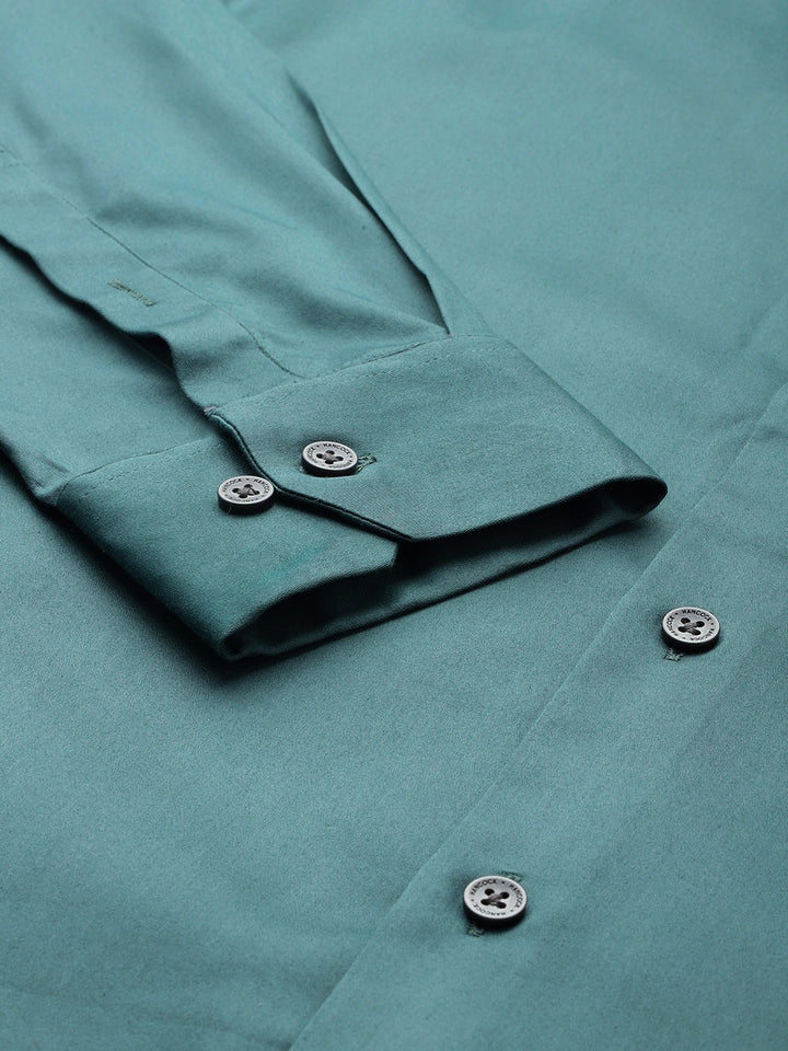 Men Turquoise Solid Cotton Elastane Blend Slim Fit Formal Shirt