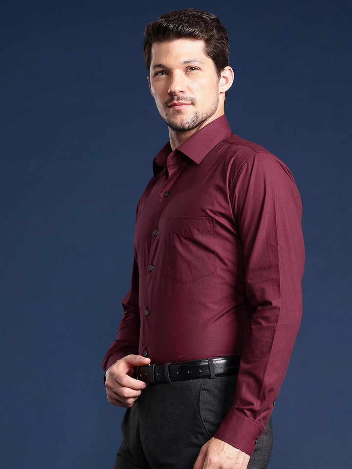 Men Maroon Solid Pure Cotton Slim Fit Formal Shirt