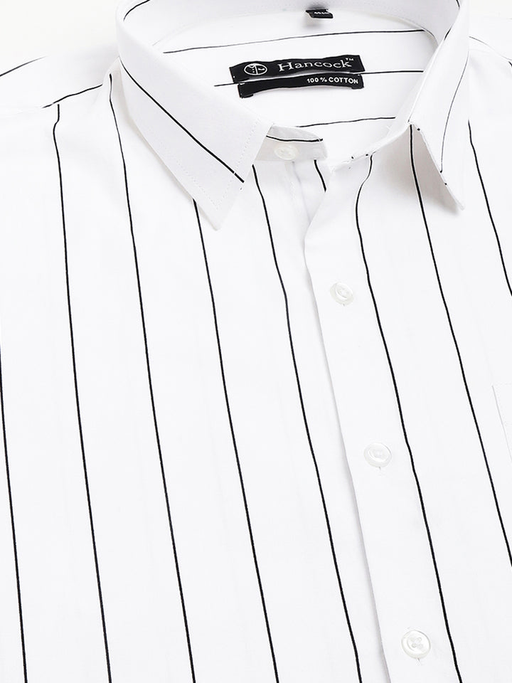 Men White Striped Pure Cotton Slim Fit Casual Shirt