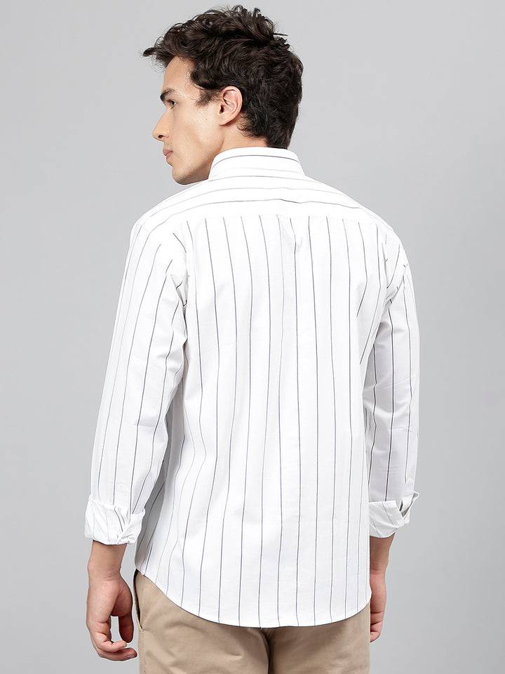 Men White Striped Pure Cotton Slim Fit Casual Shirt
