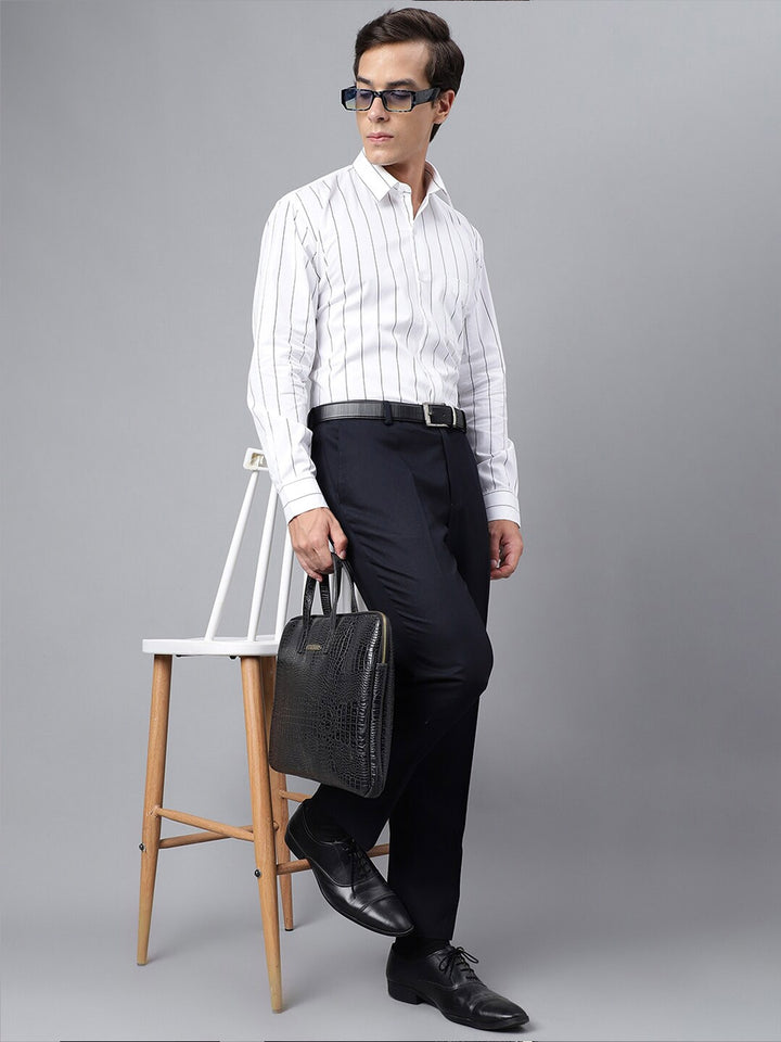 Men White Pure Cotton Striped Slim Fit Formal Shirt