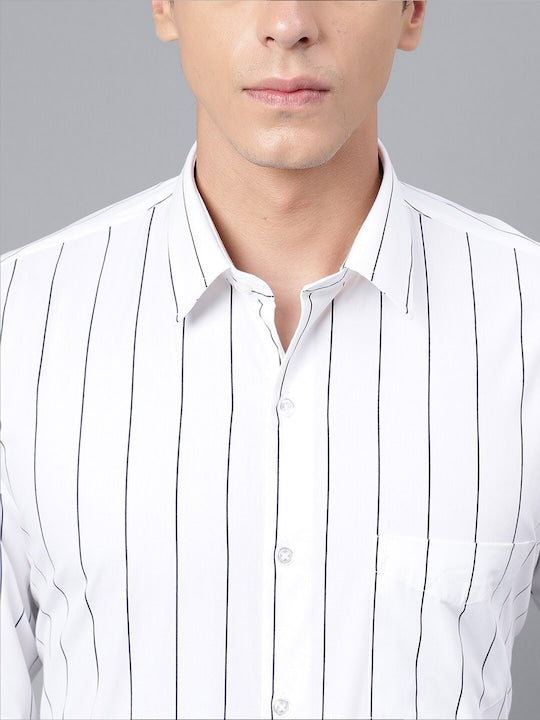 Men White Pure Cotton Striped Slim Fit Formal Shirt