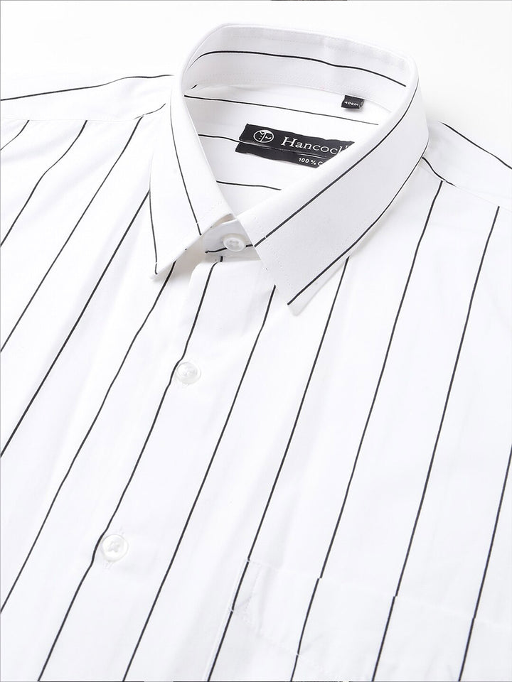 Men White Pure Cotton Striped Slim Fit Formal Shirt