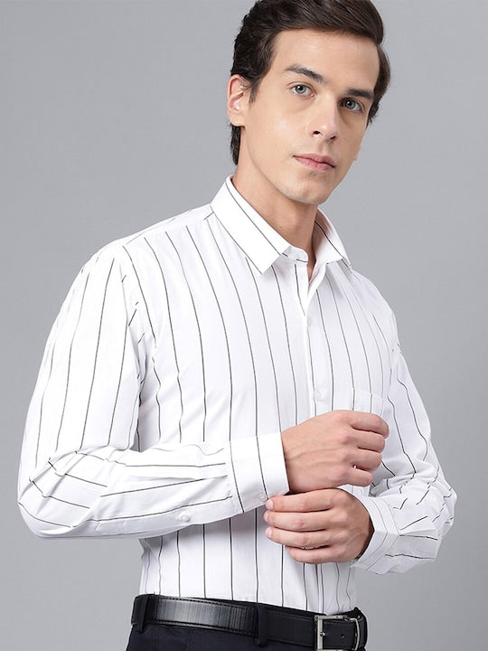 Men White Pure Cotton Striped Slim Fit Formal Shirt