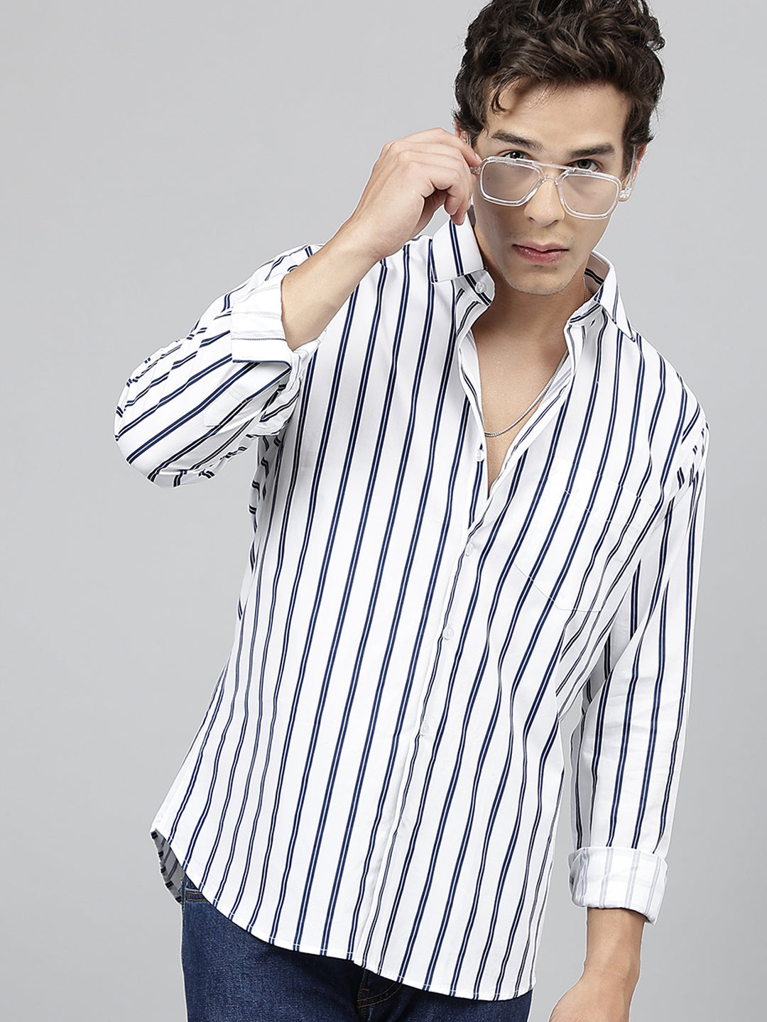 White Shirt With Blue Lines For Men Men White Navy Blue Striped