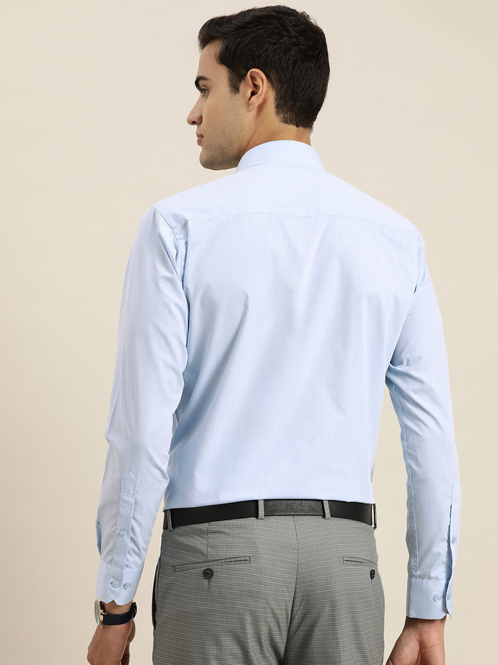 Men Sky Blue Solid Cotton Rich Slim fit Formal Shirt