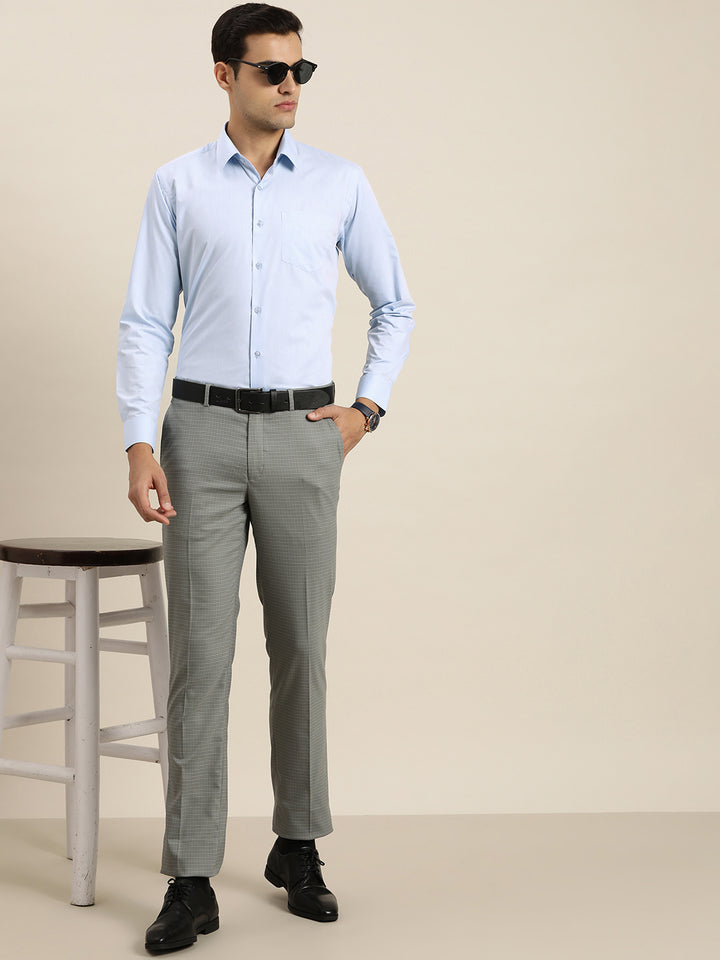 Men Sky Blue Solid Cotton Rich Slim fit Formal Shirt