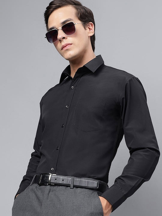 Hancock Men Black Solid Rich Cotton Slim Fit Formal Shirt Hancock Men Black Solid Rich Cotton Slim Fit Formal Shirt