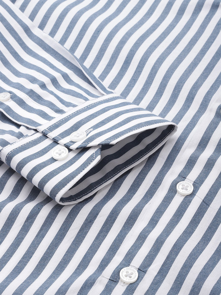 Men White Striped Pure Cotton Slim Fit Formal Shirt