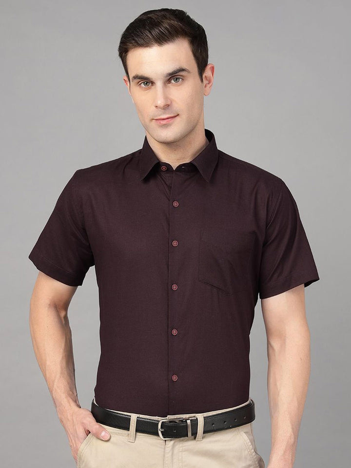 Hancock Men Burgundy Solid Pure Cotton Slim Fit Formal Shirt