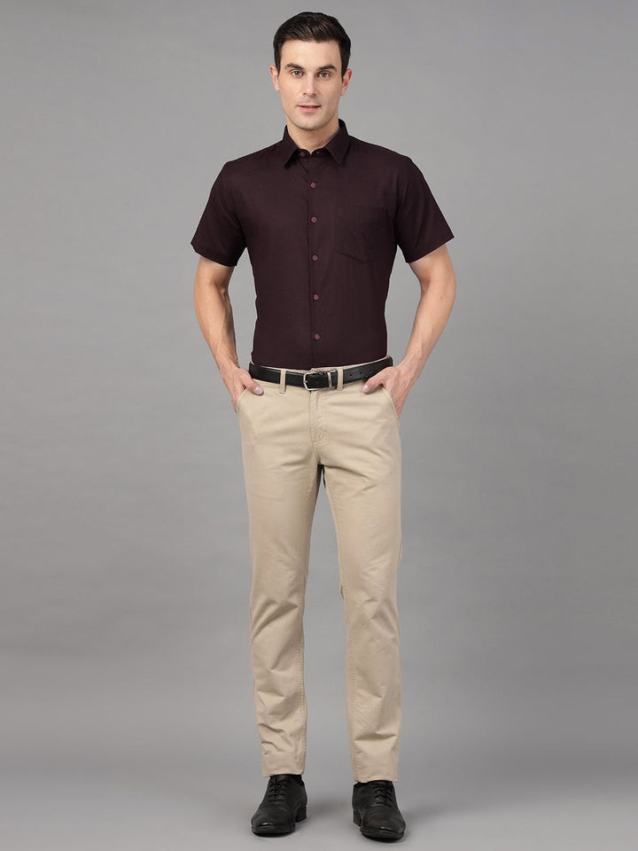 Hancock Men Burgundy Solid Pure Cotton Slim Fit Formal Shirt