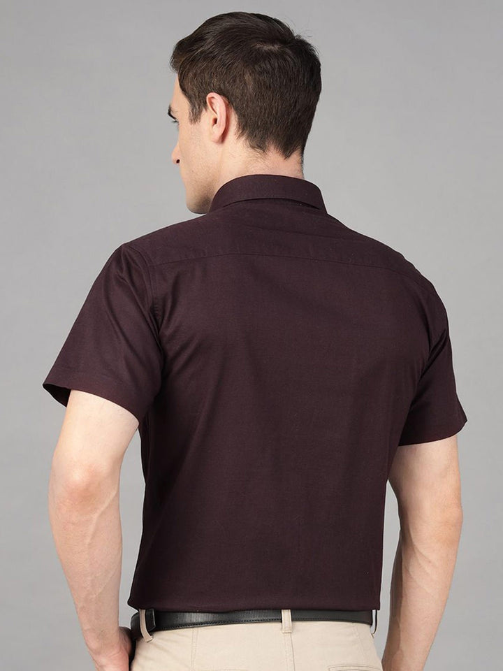 Hancock Men Burgundy Solid Pure Cotton Slim Fit Formal Shirt