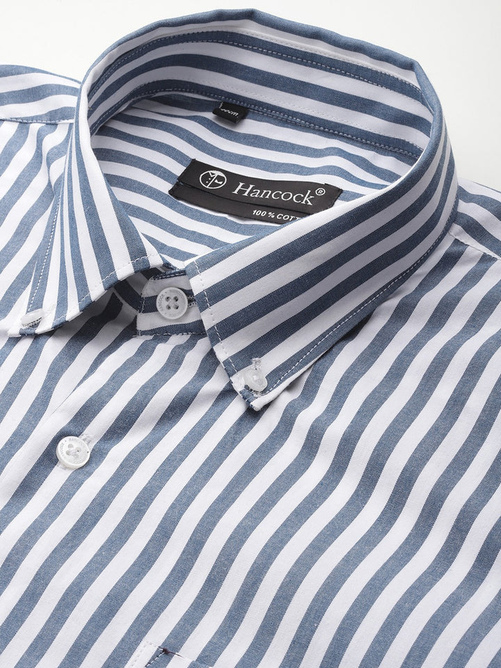 Men White Striped Pure Cotton Slim Fit Formal Shirt
