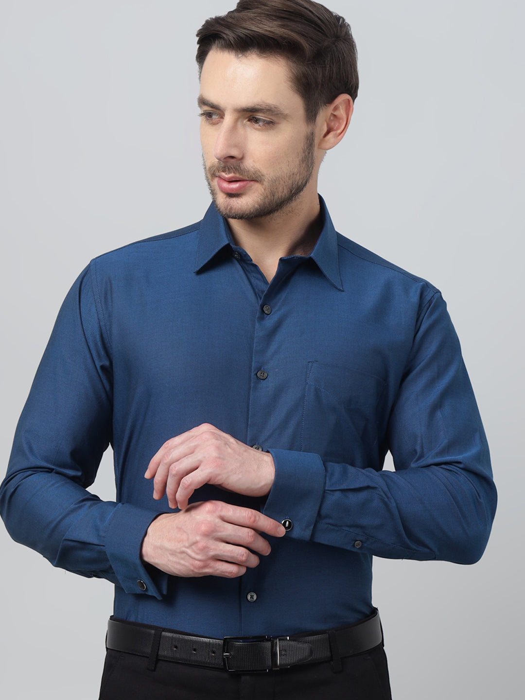 navy blue french cuff dress shirt Hancock Men Navy Blue Solid Slim Fit Pure Cotton French Cuffs Formal Shirt