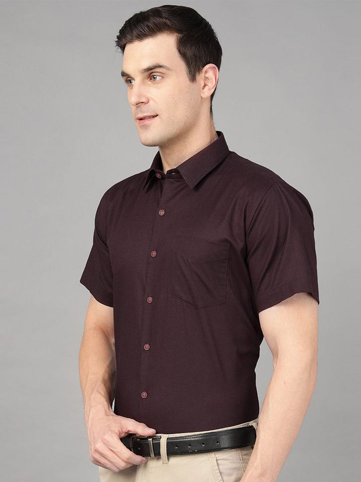 Hancock Men Burgundy Solid Pure Cotton Slim Fit Formal Shirt