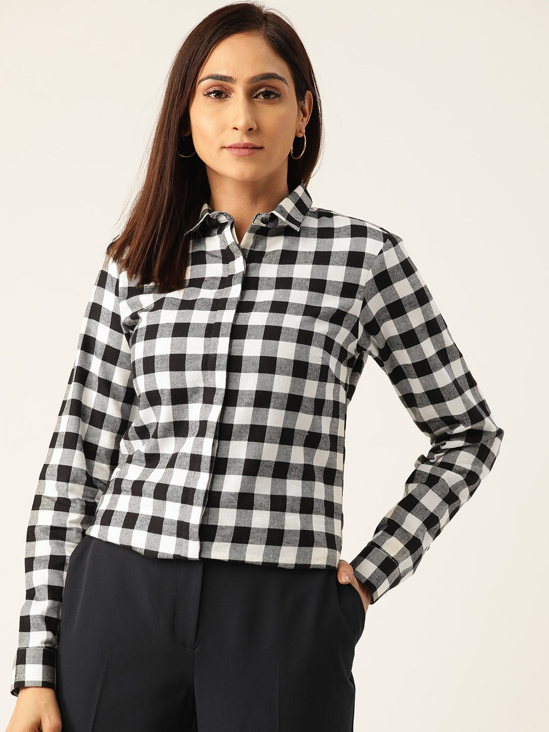 Women White Checks Pure Cotton Slim Fit Formal Shirt
