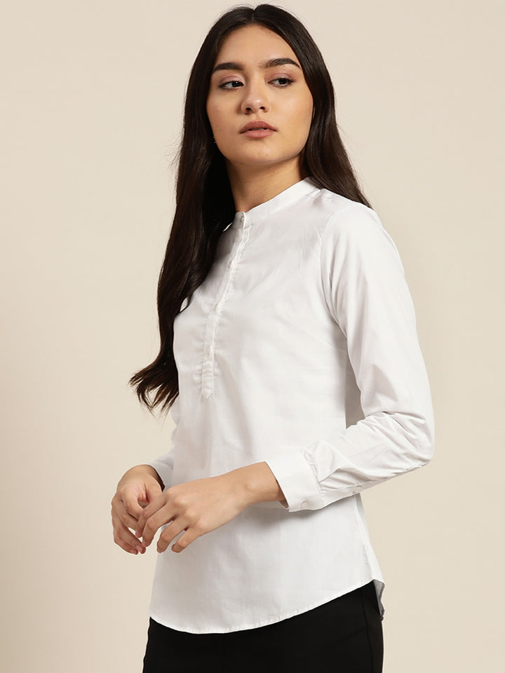 Women White Solids Pure Cotton Slim Fit Formal Top