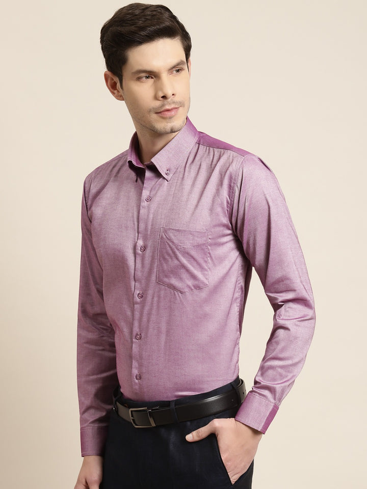 Men Purple Solid Pure Cotton Slim Fit Formal Shirt