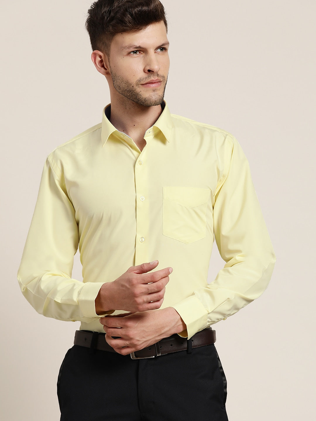 Men Lemon Solids Slim Fit Formal Shirt - Main Image