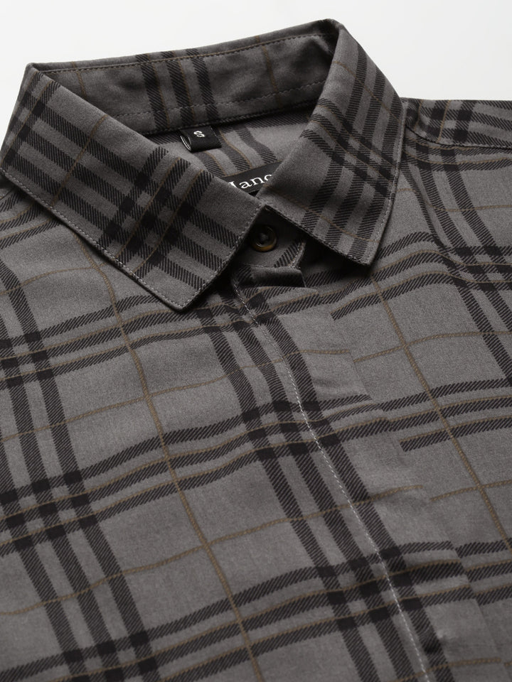 Women Grey & Black Checked Viscose Rayon Regular Fit Formal Shirt