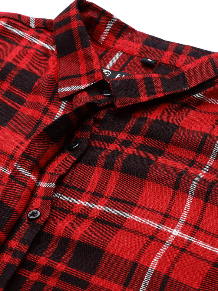 Women Red & Black Checked Viscose Rayon Slim Fit Formal Shirt